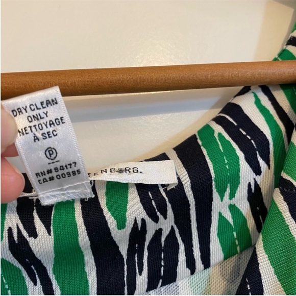 Diane Von Furstenberg Celosa Silk Green & Navy Blue Printed Wrap Dress size 4 - Picture 7 of 10
